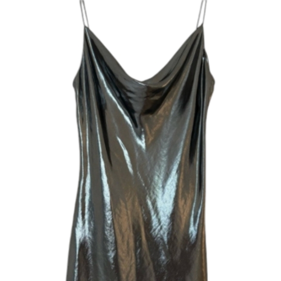 NWT Zara Mettalic Fluid Silver Slip Dress. Size Large - Picture 6 of 7